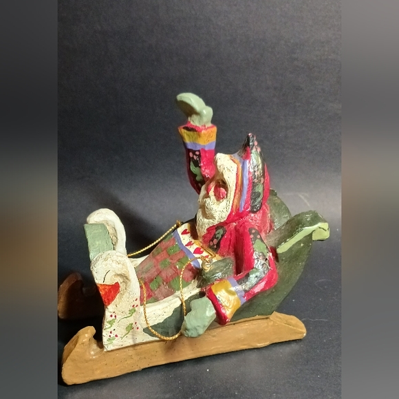 1989 House of Hatten 4" Ornament SANTA in SWAN SLEIGH Wood Christmas Decor - Picture 2 of 6